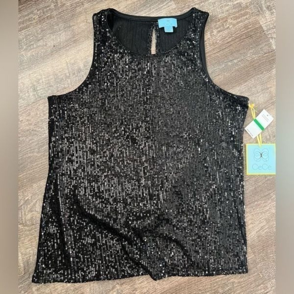 Cece Sequin Keyhole Back Tank-Size Large